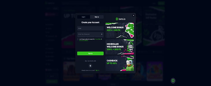 Bets.io casino registration