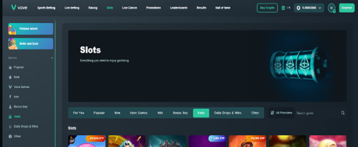 Vave casino homepage