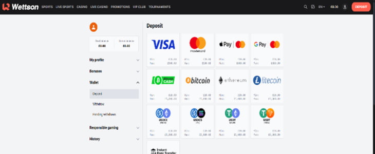 Wettson casino deposits