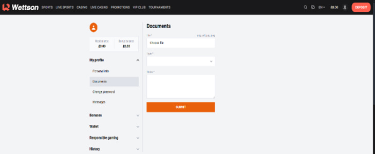 Wettson casino KYC